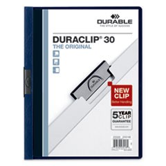 DuraClip Report Cover, Clip Fastener, 8.5 x 11, Clear/Navy, 25/Box