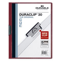 DuraClip Report Cover, Clip Fastener, 8.5 x 11, Clear/Maroon, 25/Box