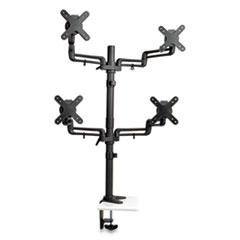 Quad Monitor Mount, For 13" to 27" Monitors, 360 deg Rotation, +15 deg/-15 deg Tilt, 180 deg Pan, Black, Supports 22 lb