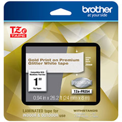 TZe Premium Laminated Tape, 24mm x 4m, Gold on White
