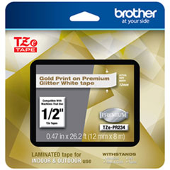 TZe Premium Laminated Tape, 12mm x 8m, Gold on White