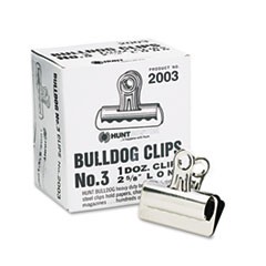 Bulldog Clips, Steel, 7/8" Capacity, 2-5/8"w, Nickel-Plated, 12 per Box