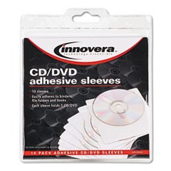 Self-Adhesive CD/DVD Sleeves, 10/Pack