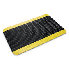 Industrial Deck Plate Anti-Fatigue Mat, Vinyl, 36 x 60, Black/Yellow Border