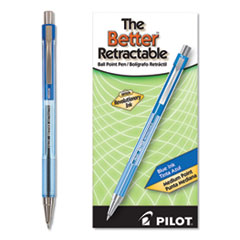 Better Ballpoint Pen, Retractable, Medium 1 mm, Blue Ink, Translucent Blue Barrel, Dozen