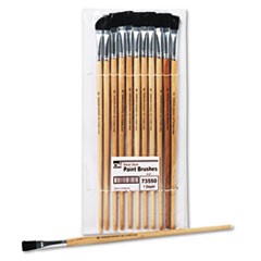 Long Handle Easel Brush, Size 12, Natural Bristle, Flat, 12/Pack