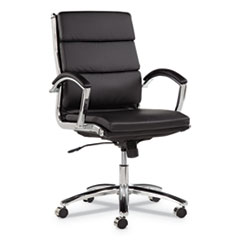 Alera Neratoli Mid-Back Slim Profile Chair, Leather Seat/Back, Supports Up to 275 lb, Black Seat/Back, Chrome Base