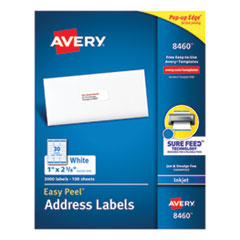 Avery Easy Peel White Address Labels for Inkjet Printers (1" x 2 5/8") White, Permanent (30 Labels/Sheet) (100 Sheets/Box)
