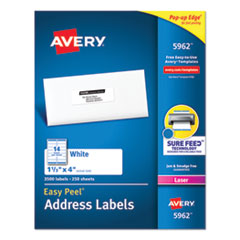 Easy Peel White Address Labels w/ Sure Feed Technology, Laser Printers, 1.33 x 4, White, 14/Sheet, 250 Sheets/Box