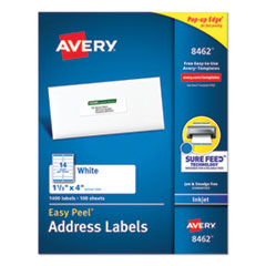 Easy Peel White Address Labels w/ Sure Feed Technology, Inkjet Printers, 1.33 x 4, White, 14/Sheet, 100 Sheets/Box