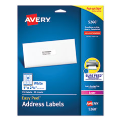 Avery Easy Peel White Address Labels for Laser Printers (1" x 2 5/8") (30 Labels/Sheet) (25 Sheets/Pkg)