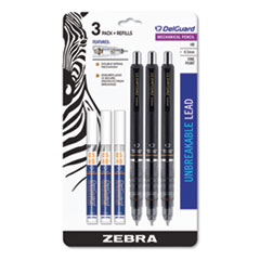 Delguard Mechanical Pencil, 0.5 mm, HB (#2), Black Lead, Black Barrel, 3/Pack