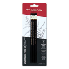 Drawing Pencil Set, 2 mm, Assorted Lead Hardness Ratings, Black Lead, Black Barrel, 3/Pack