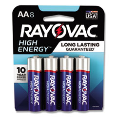 High Energy Premium Alkaline AA Batteries, 8/Pack