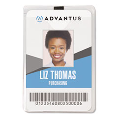 ID Badge Holder w/Clip, Vertical, 3.8w x 4.25h, Clear, 50/Pack