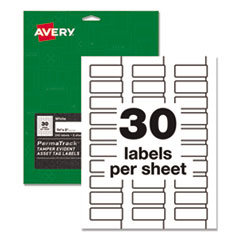 PermaTrack Tamper-Evident Asset Tag Labels, Laser Printers, 0.75 x 2, White, 30/Sheet, 8 Sheets/Pack