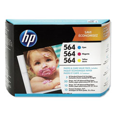 HP 564, (J2X80AN) 3-Pack Cyan/Magenta/Yellow Original Ink/Paper Combo