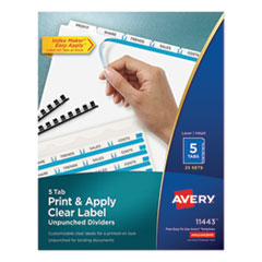 Print and Apply Index Maker Clear Label Unpunched Dividers, 5-Tab, Ltr, 25 Sets