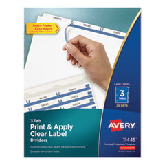 Print and Apply Index Maker Clear Label Dividers, 3 White Tabs, Letter, 25 Sets