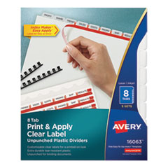 Print and Apply Index Maker Clear Label Unpunched Dividers with Printable Label Strip, 8-Tab, 11 x 8.5, Clear, 5 Sets