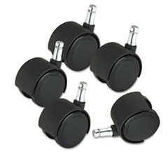 Deluxe Duet Casters, Grip Ring Type B and Type K Stems, 2" Hard Nylon Wheel, Matte Black, 5/Set