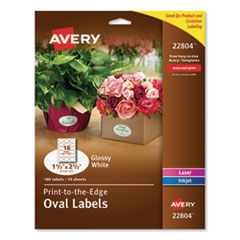 Oval Labels with Sure Feed and Easy Peel, 1 1/2 x 2 1/2, Glossy White, 180/Pack