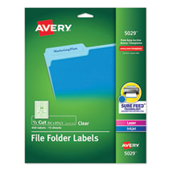 Clear Permanent File Folder Labels with Sure Feed Technology, 0.66 x 3.44, Clear, 30/Sheet, 15 Sheets/Pack