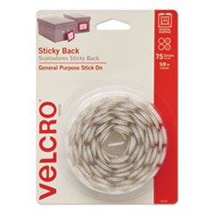 Sticky-Back Fasteners, Removable Adhesive, 0.63" dia, White, 75/Pack