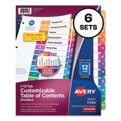 Customizable TOC Ready Index Multicolor Dividers, 12-Tab, Letter, 6 Sets