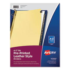 Preprinted Black Leather Tab Dividers w/Gold Reinforced Edge, 25-Tab, Ltr