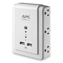 SurgeArrest Wall-Mount Surge Protector, 6 AC Outlets, 2 USB Ports, 1020 J, White