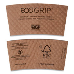 EcoGrip Hot Cup Sleeves - Renewable and Compostable, Fits 12, 16, 20, 24 oz Cups, Kraft, 1,300/Carton