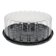 Plastic Cake Container, Shallow 9" Cake Container, 9" Diameter x 3.38"h, Clear/Black, 90/Carton