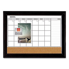 Magnetic Combination Dry Erase Calendar/Cork Board, 35 x 23, Black Wood Frame