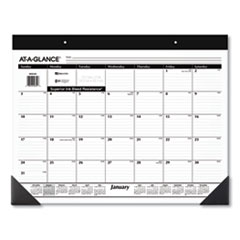 Monthly Refillable Desk Pad, 22 x 17, White Sheets, Black Binding, Black Corners, 12-Month (Jan to Dec): 2024