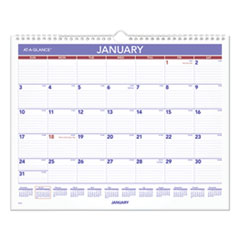 Monthly Wall Calendar, 15 x 12, Red/Blue, 2022