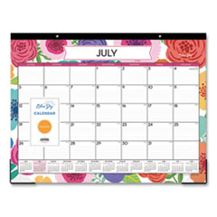 Mahalo Academic Desk Pad, Floral Artwork, 22 x 17, Black Binding, Clear Corners, 12-Month (July to June): 2023 to 2024