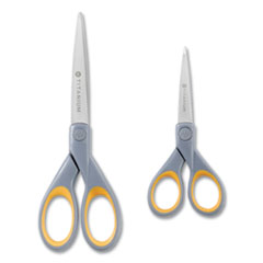 Titanium Bonded Scissors, 5" and 7" Long, 2.25" and 3.5" Cut Lengths, Gray/Yellow Straight Handles, 2/Pack