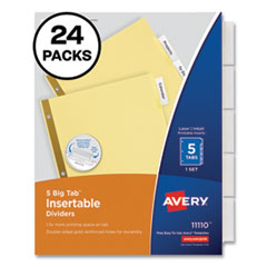 Insertable Big Tab Dividers, 5-Tab, Double-Sided Gold Edge Reinforcing, 11 x 8.5, Buff, Clear Tabs, 24 Sets
