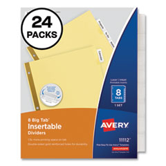 Insertable Big Tab Dividers, 8-Tab, Double-Sided Gold Edge Reinforcing, 11 x 8.5, Buff, Clear Tabs, 24 Sets