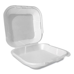 Foam Hinged Lid Container, Secure Two Tab Latch, Poly Bag, 8 x 8.56 x 2.76, White, 100/Sleeve, 2 Sleeves/Bag, 1 Bag/Pack