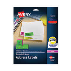 High-Visibility Permanent Laser ID Labels, 1 x 2 5/8, Asst. Neon, 450/Pack