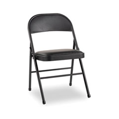 Steel Folding Chair, Padded Vinyl Seat, Supports Up to 300 lb, Graphite, 4/Carton