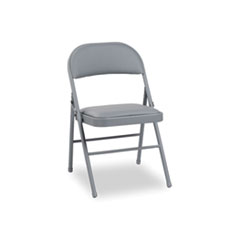Steel Folding Chair, Padded Vinyl Seat, Supports Up to 350 lb, Light Gray, 4/Carton