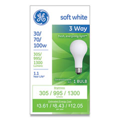 Incandescent SW 3-Way A21 Light Bulb, 30 W/70 W/100 W, Soft White