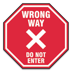 Slip-Gard Social Distance Floor Signs, 12 x 12, "Wrong Way Do Not Enter", Red, 25/Pack