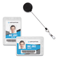 Antimicrobial ID and Security Badge and Reel Combo Pack, Horizontal, 4.13 x 2.88, Clear, 20 Badge Holders, 20 Reels/PK