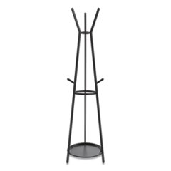 Essentials Coat Rack with Umbrella Stand, Six Hooks, Metal, 17.7 x 17 x 71.8, Black