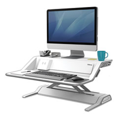 Lotus DX Sit-Stand Workstation, 32.75" x 24.25" x 5.5" to 22.5", White