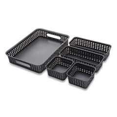 Plastic Weave Bin, Desk Organization Set, 13.8" x 10.1" x 4.68", Black, 5/Pack